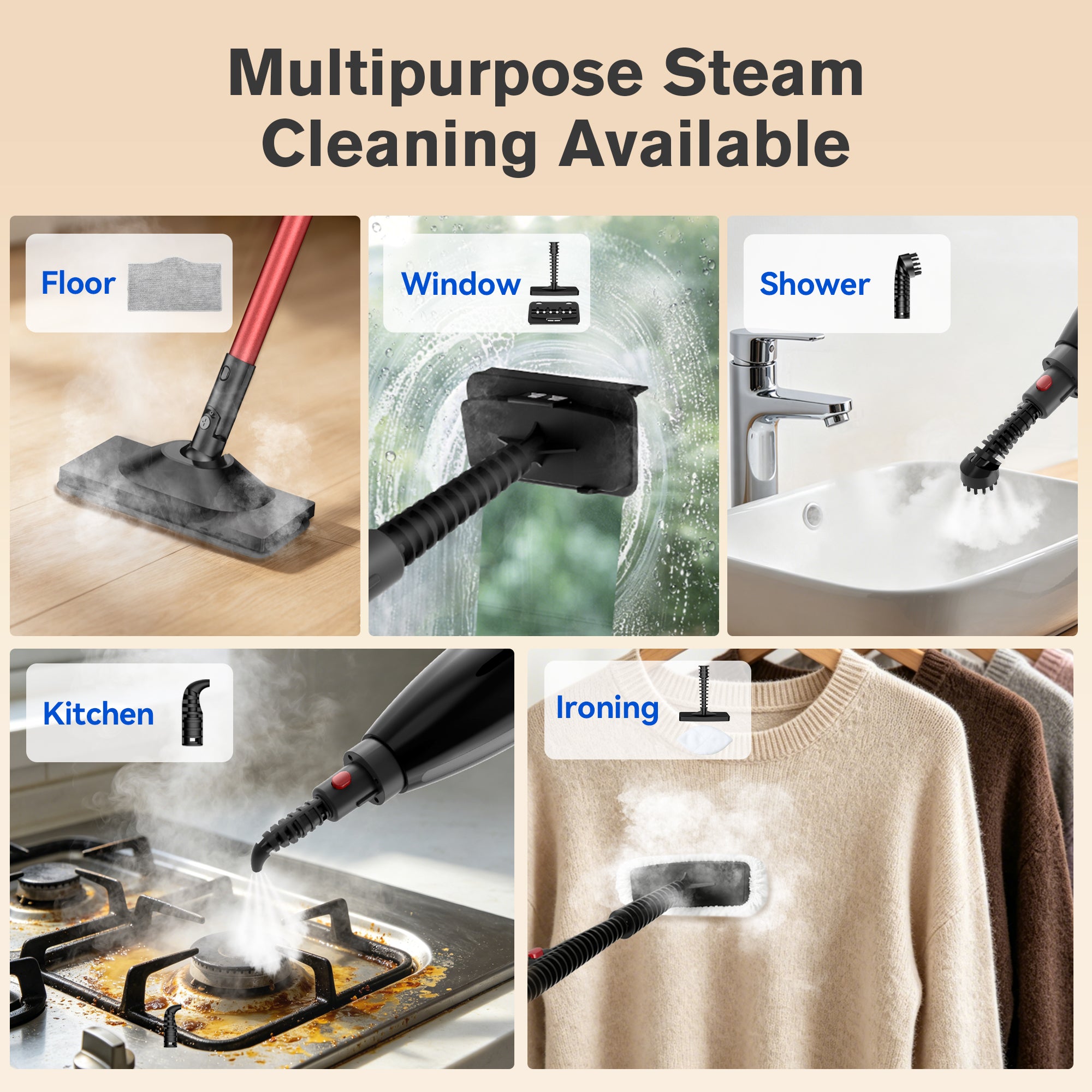 Teendow 6 in 1 Rotated Steam Mop Cleaner with 600ML Removable Tank