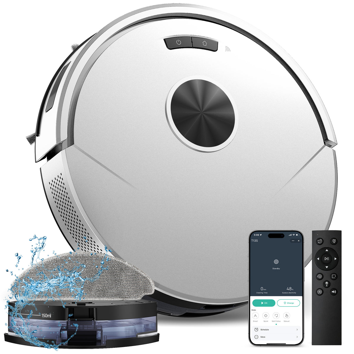 Teendow T13S 8000Pa Robot Vacuum and Mop Combo, 2-in-1 Robot Vacuum Cleaner with App & Wi-Fi