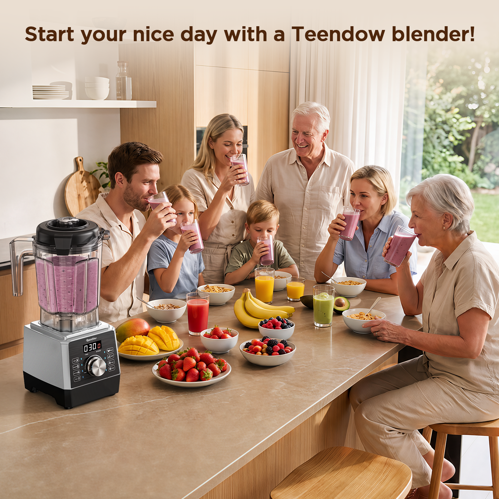 Teendow 1800W Countertop Blender for Kitchen with 70 oz BPA-Free Pitcher
