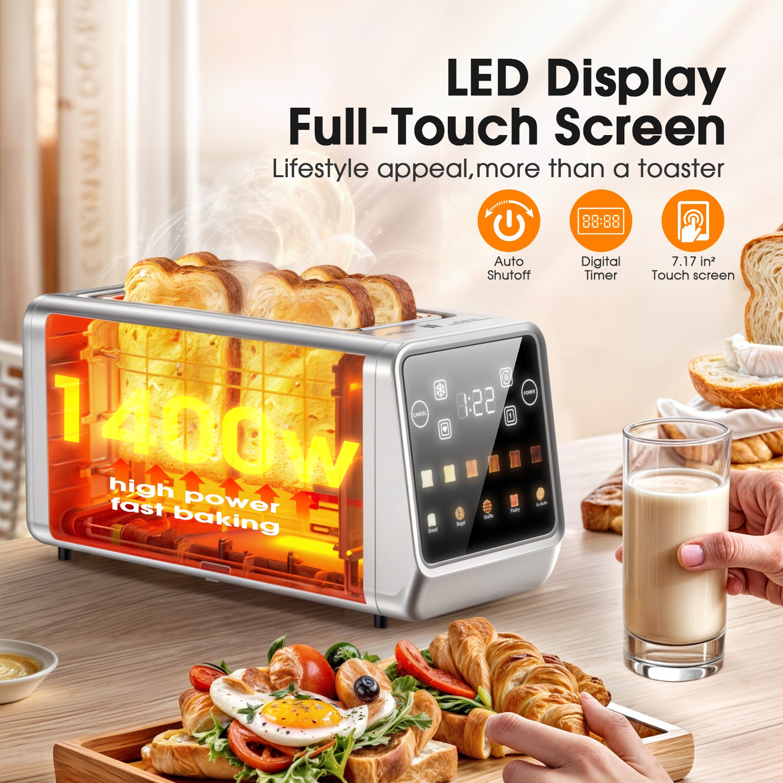 Teendow 4 Slice Smart Touchscreen Toaster, 1.5" Extra-Wide Slots