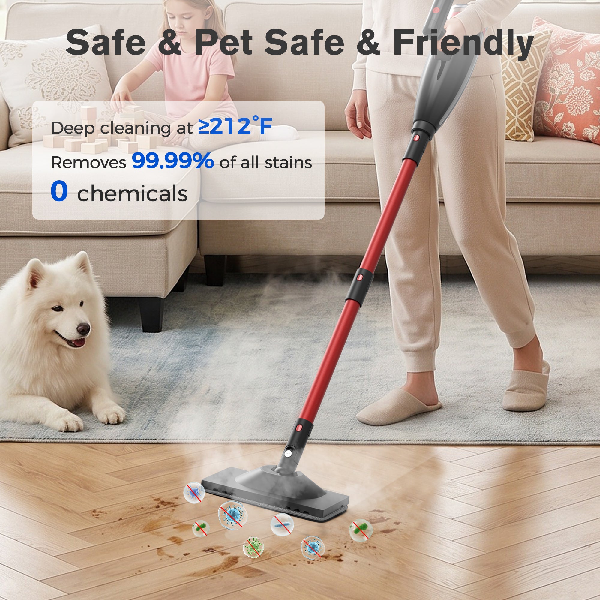 Teendow 6 in 1 Rotated Steam Mop Cleaner with 600ML Removable Tank