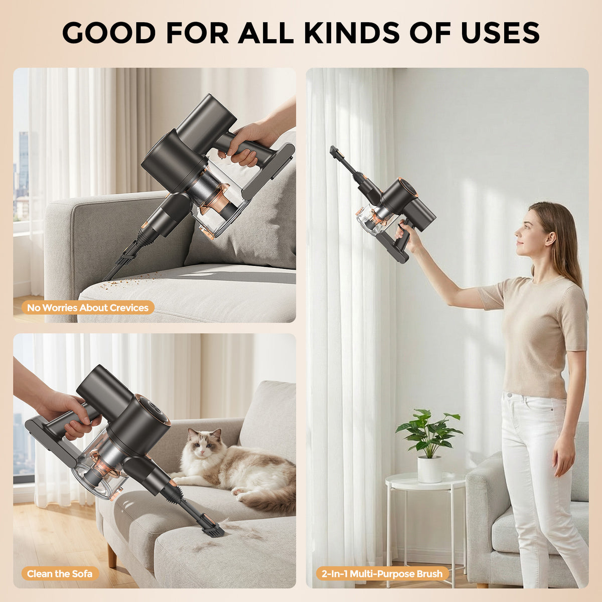 Teendow Cordless Vacuum Cleaner, 250W/40Kpa Vacuum Cleaners for Home ,With Upgraded Brushless Motor Stick Vacuum for Carpet, Hard Floors & Pet Hair