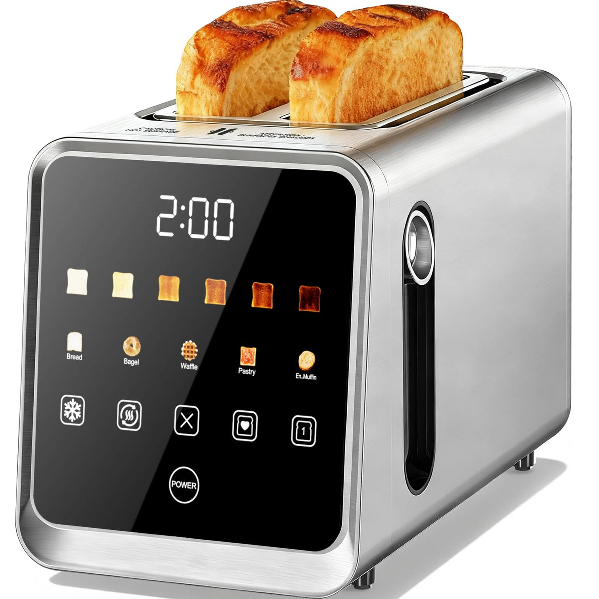 Foyoconven 2 Slice Toaster Smart Touchscreen Wide Slot with Bagel Mode 900W Digital Timer, Single Slice Mode, Memory, 30 Presets (5 Breads × 6 Shades) Defrost & Reheat, Crumb Tray, Stainless Steel